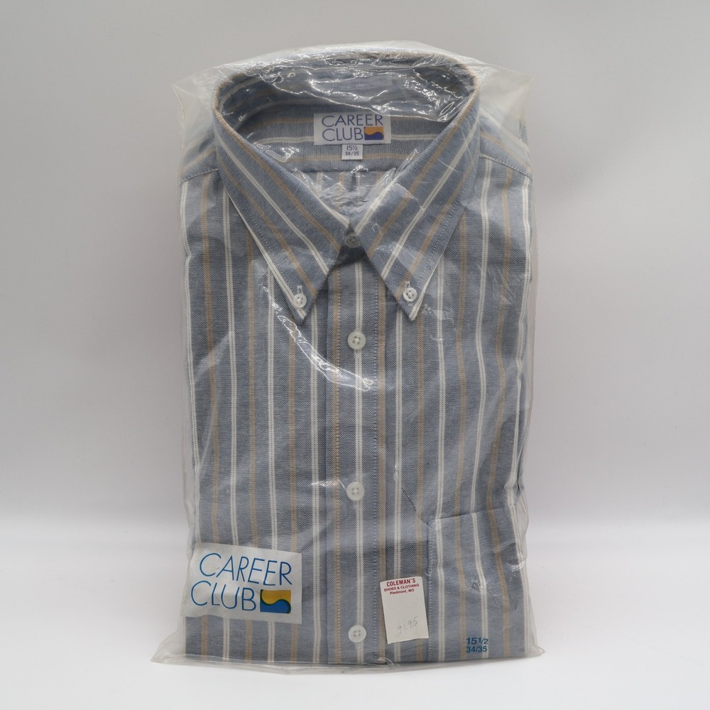 Career Club Dress Shirt Mens 15.5 34/35 Vintage USA Striped Oxford Deadstock